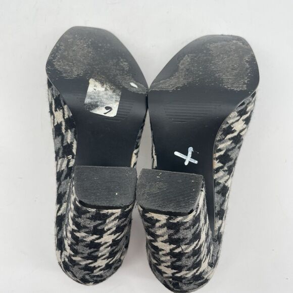 Colin Stuart Size 6.5 Houndstooth High Heels Black Gray Square Toe Fabric Upper - Picture 7 of 9